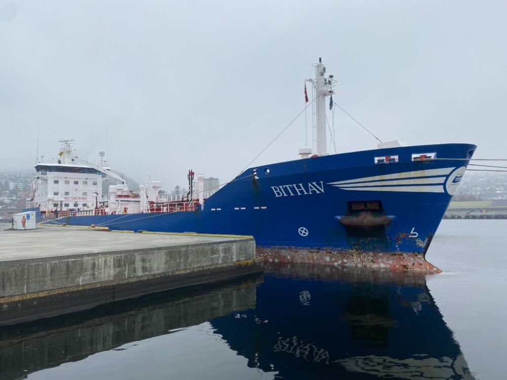A Bitumen Tanker Vessel "MT Bithav" in Port discharging her cargo of bitumen.