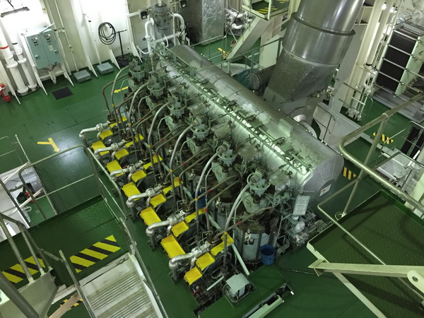 Ship main engine in engine room