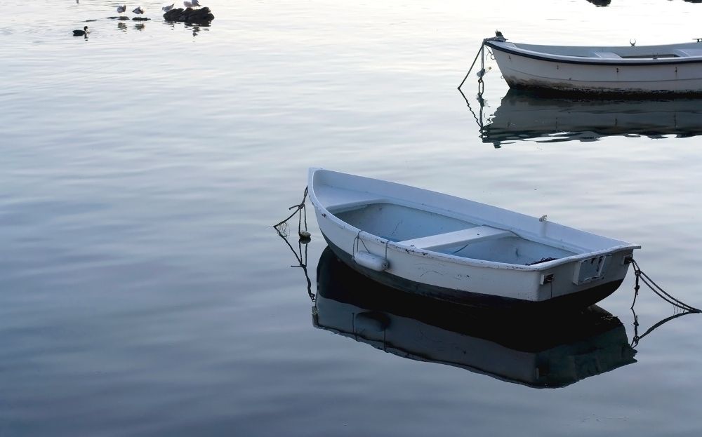 Small Fishing Boats without engines anchored near shore