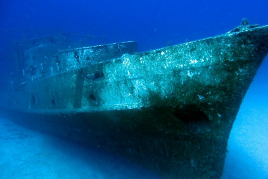Shipwreck underwater on the seabed