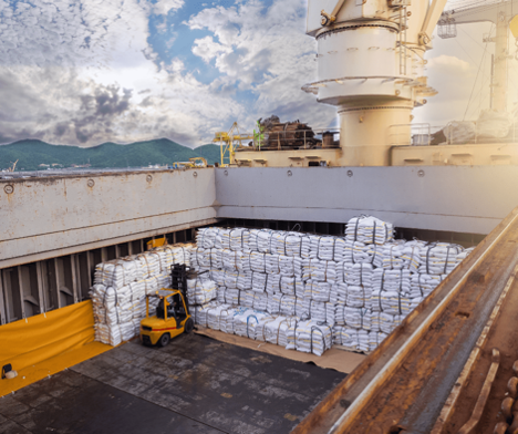 Break bulk ship with cargo in cargo hold