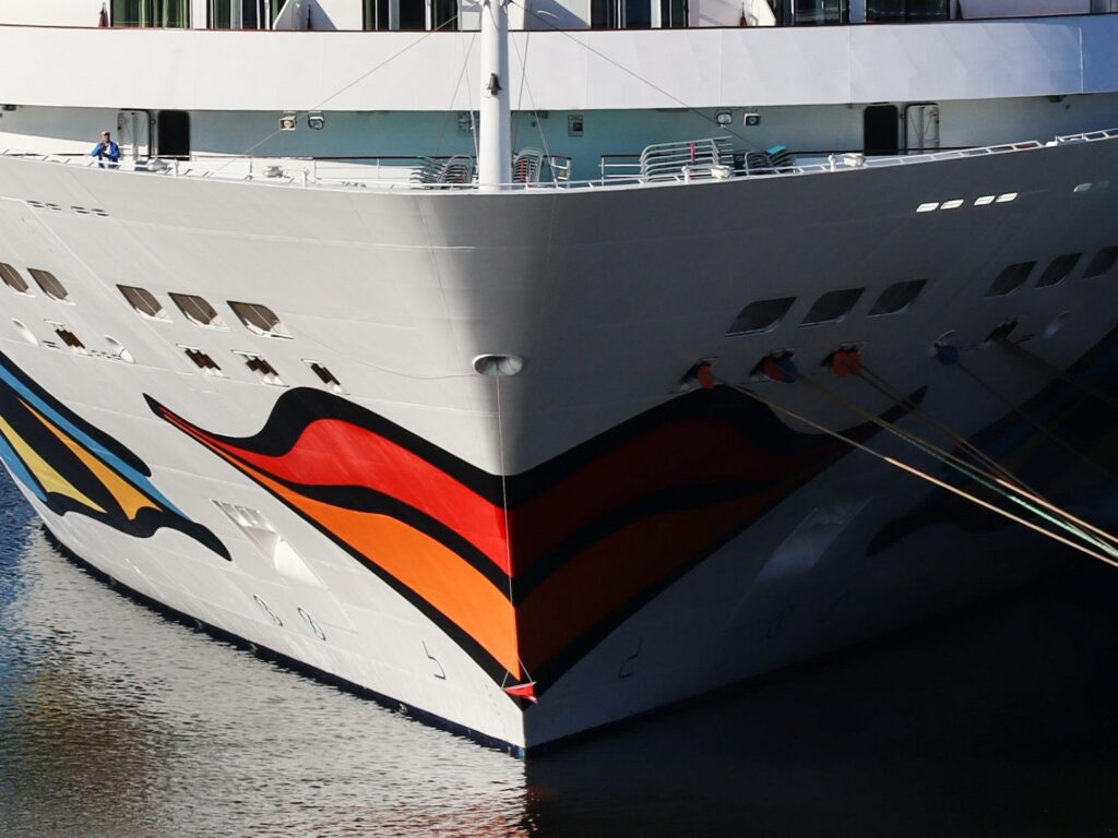 Red lips painted on AIDA cruise ships hull