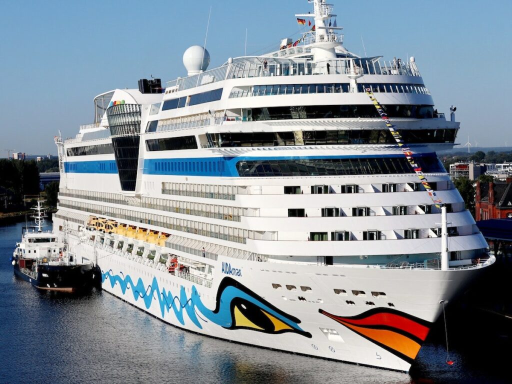 AIDA Cruises ship with red lips on the bow