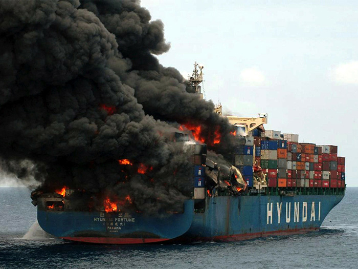Containership Hyundai Fortune Caught In Fire