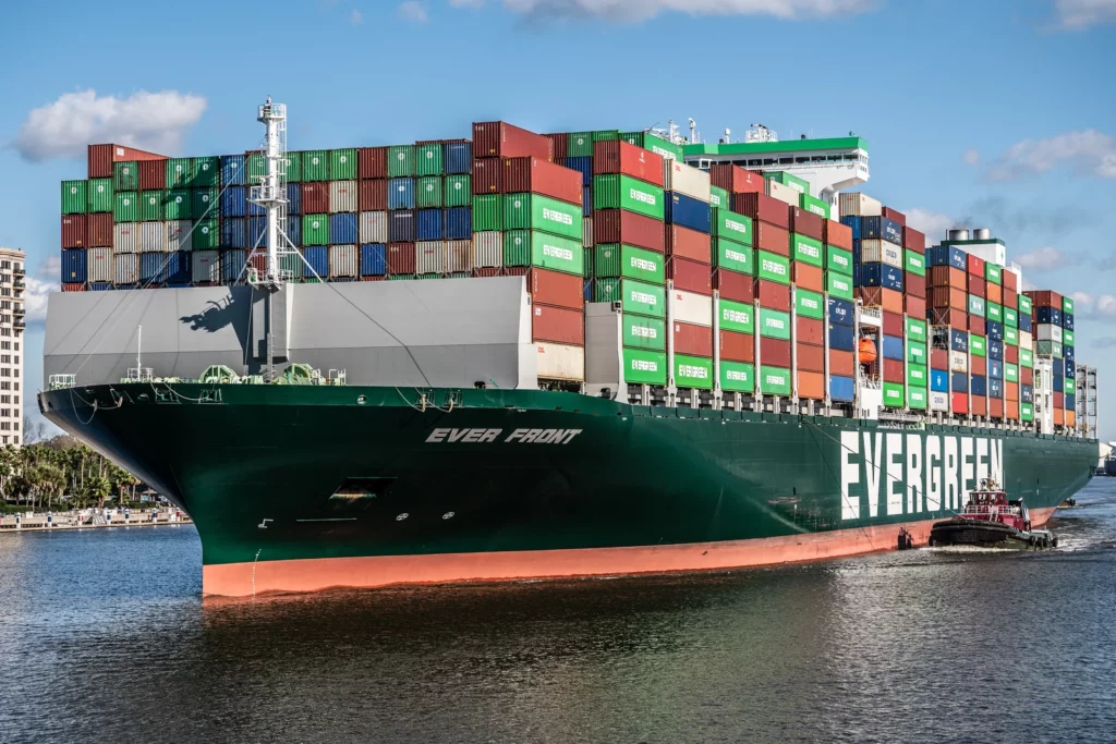 Evergreen Ship Weighs - One of the Evergreen fleet Container ships - Ever Front