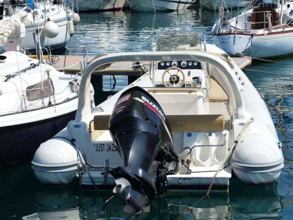transom on an inflatable boat with outboard engine