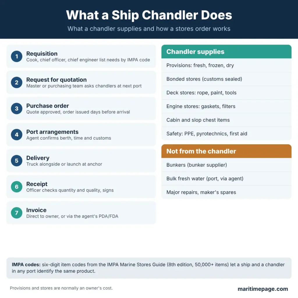 What Is a Ship Chandler? Role, Supplies and How Orders Work 2 What a ship chandler supplies and how a ship's stores order works, from requisition to invoice