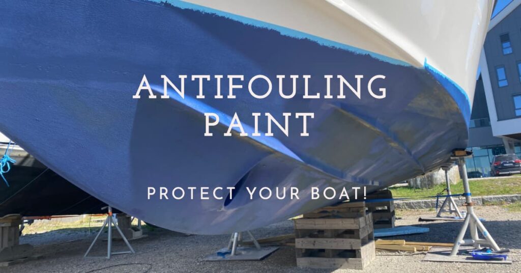 Antifouling Paint or Bottom paint applied before launching the boat in the marina.