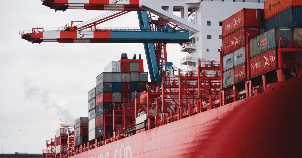 Hamburg Sud Container ship during cargo operations in port