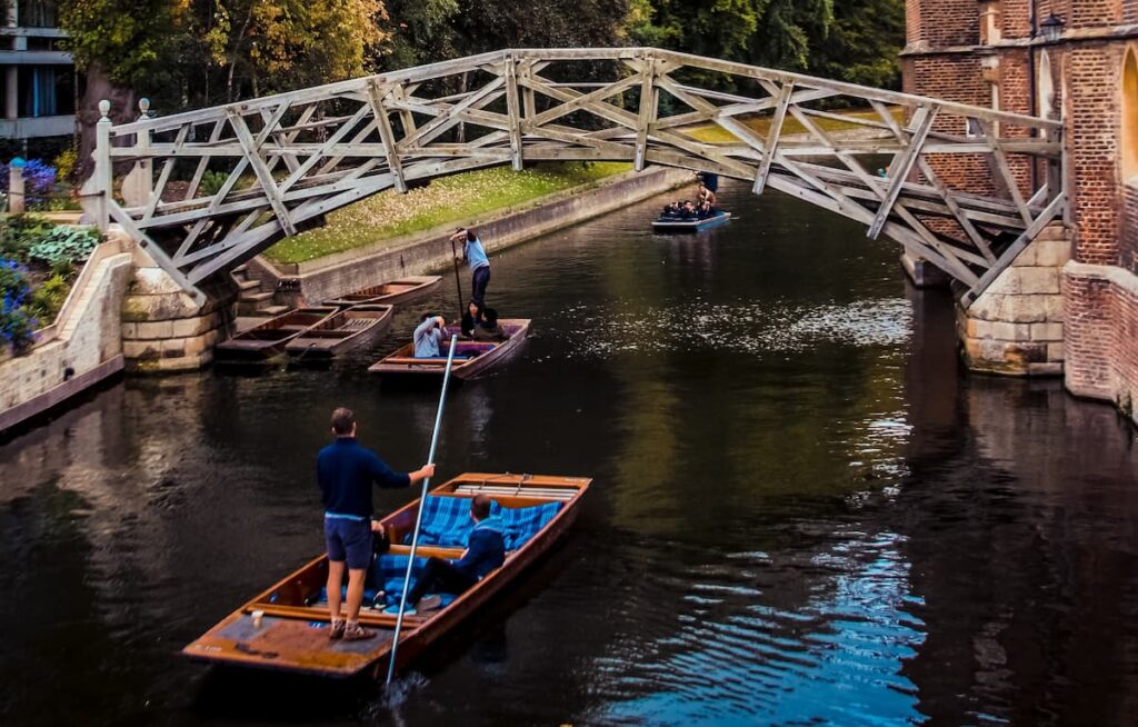 Punt boat near Mathematical Bridge in Cambridge England