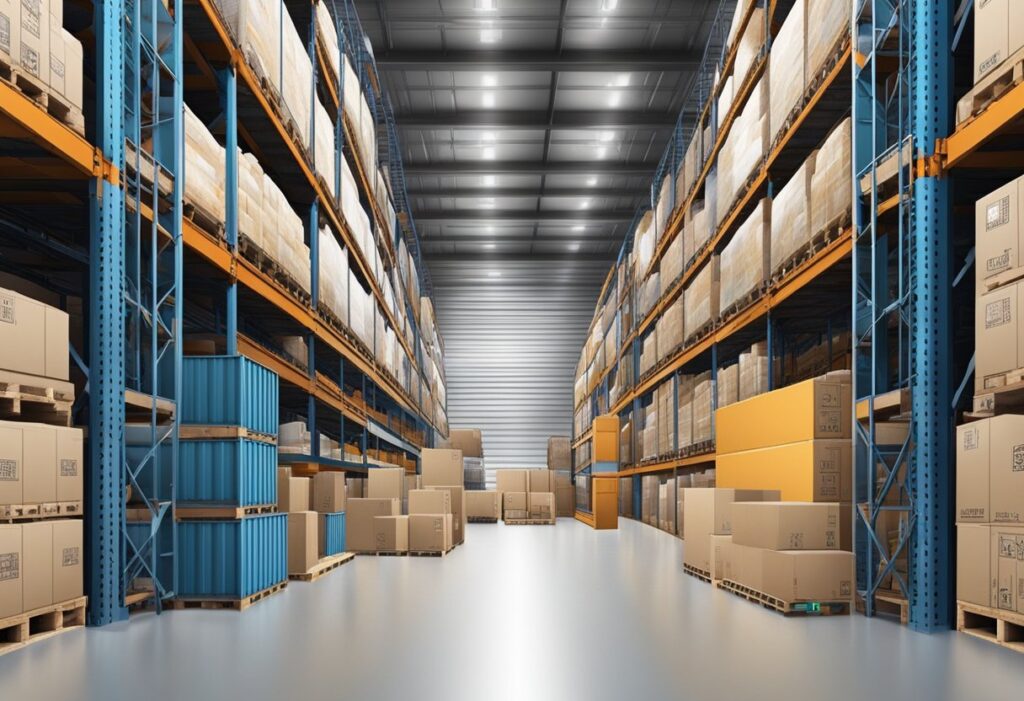 Image of the logistic warehouse used for storage of package goods indoors.