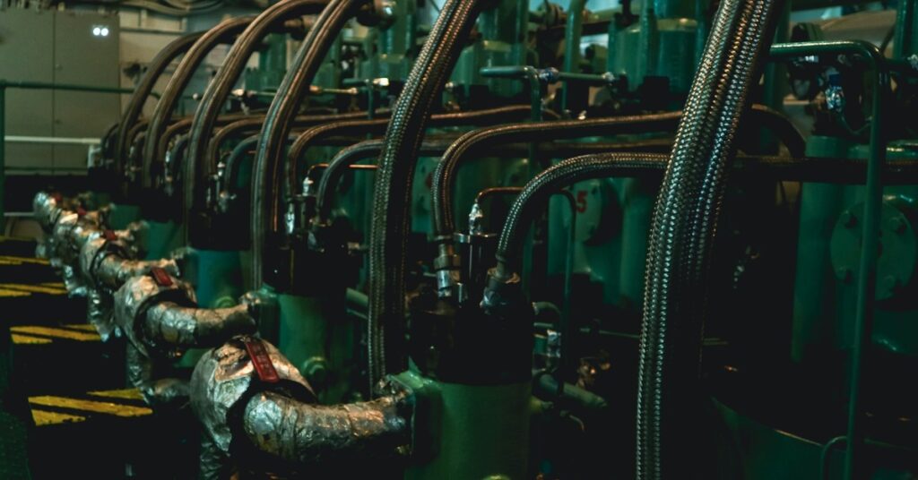 Closeup of a ship engine room