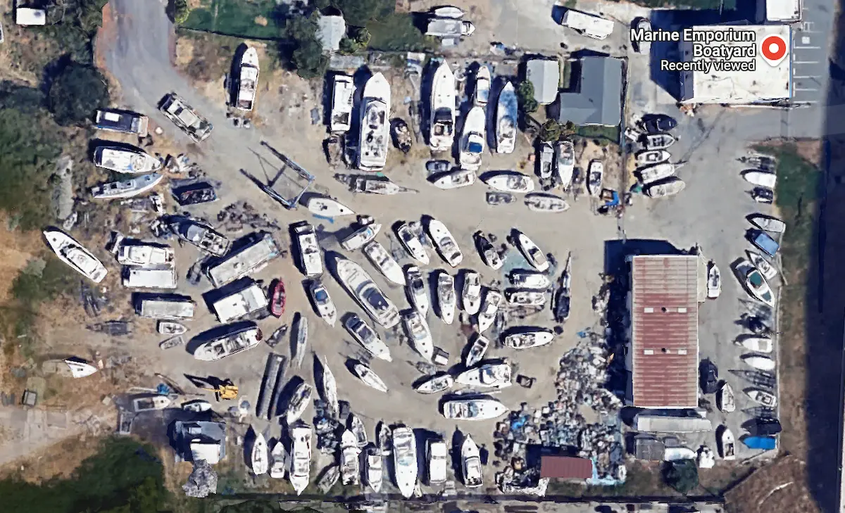 Boat salvage yard in California - Marine Emporium Boatyard from sattelite