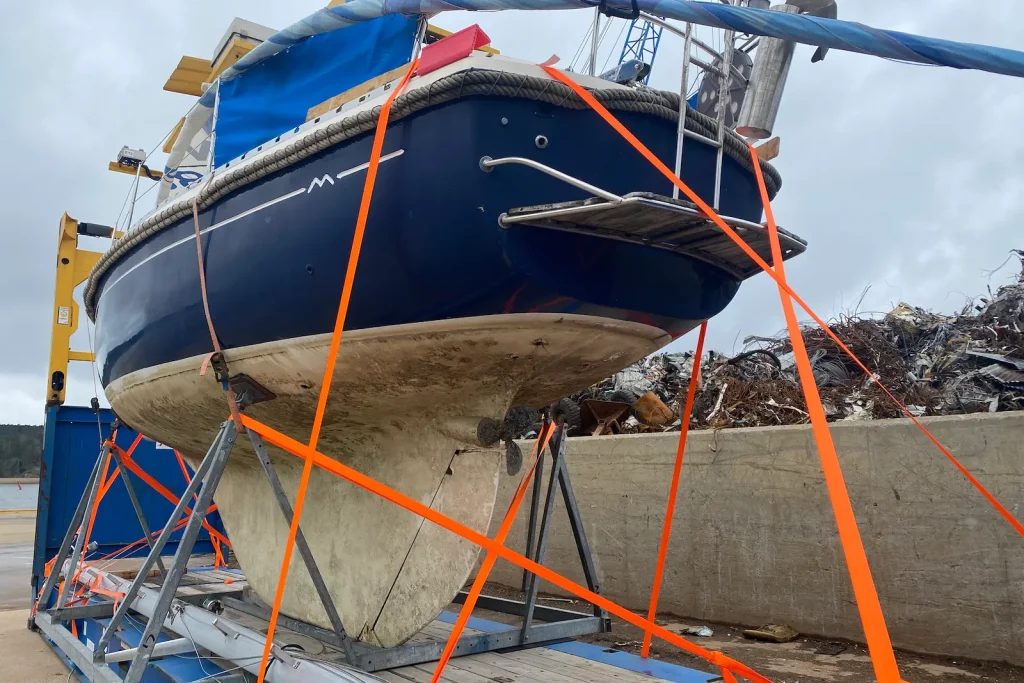 Fiberglass hull gelcoat surface on a recreational boat