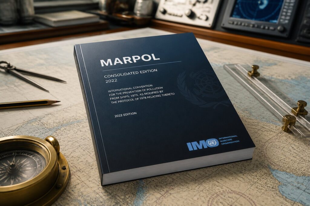 MARPOL IMO publication on navigational chart table