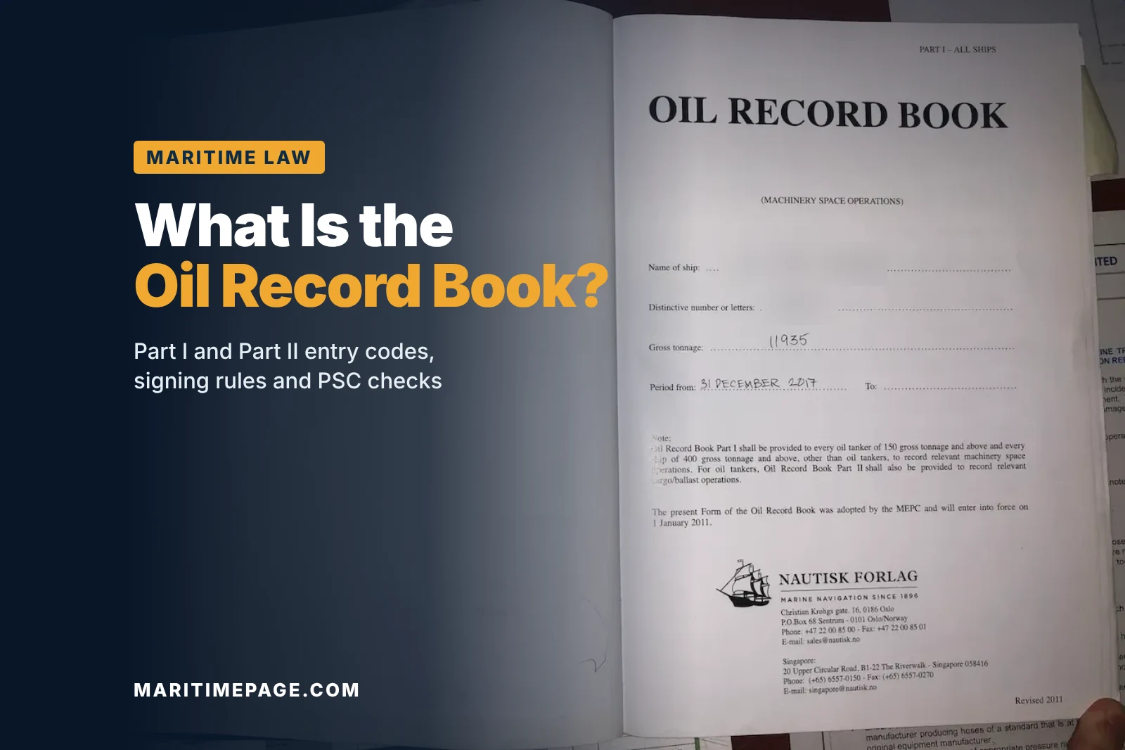 Oil Record Book: Part I and Part II Entries, Rules and PSC Checks